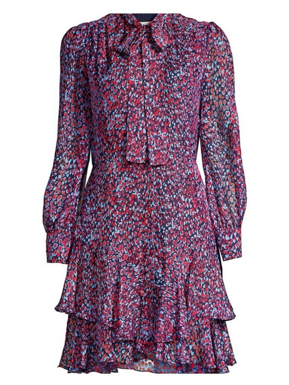 Shoshanna Cynthia Heart Print Tiered 100% Silk Chiffon Mini Dress | Size 6